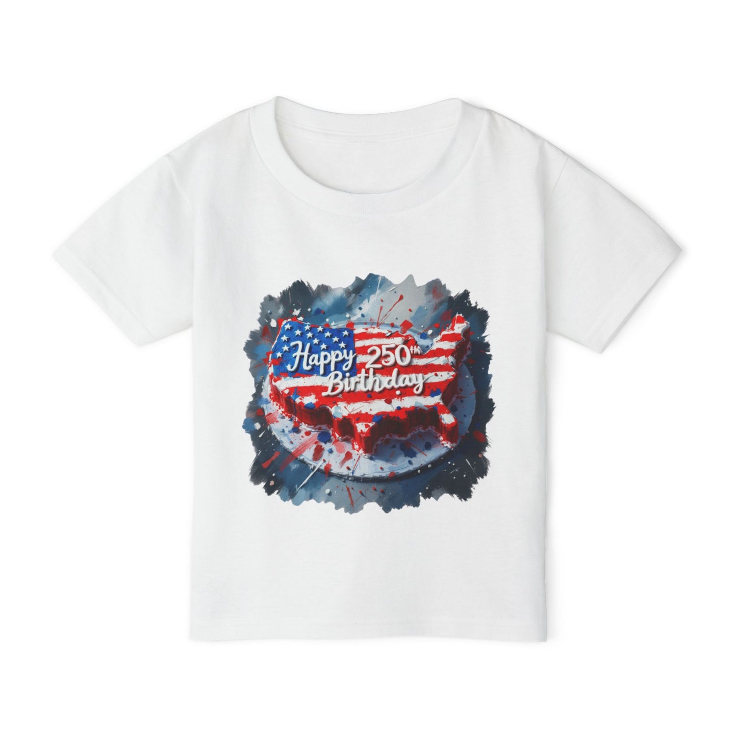 America-Shaped Happy 250th Birthday Cake Heavy Cotton™ Toddler T-shirt