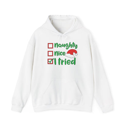 Naughty; Nice; I Tried Adult Heavy Blend™ Hoodie