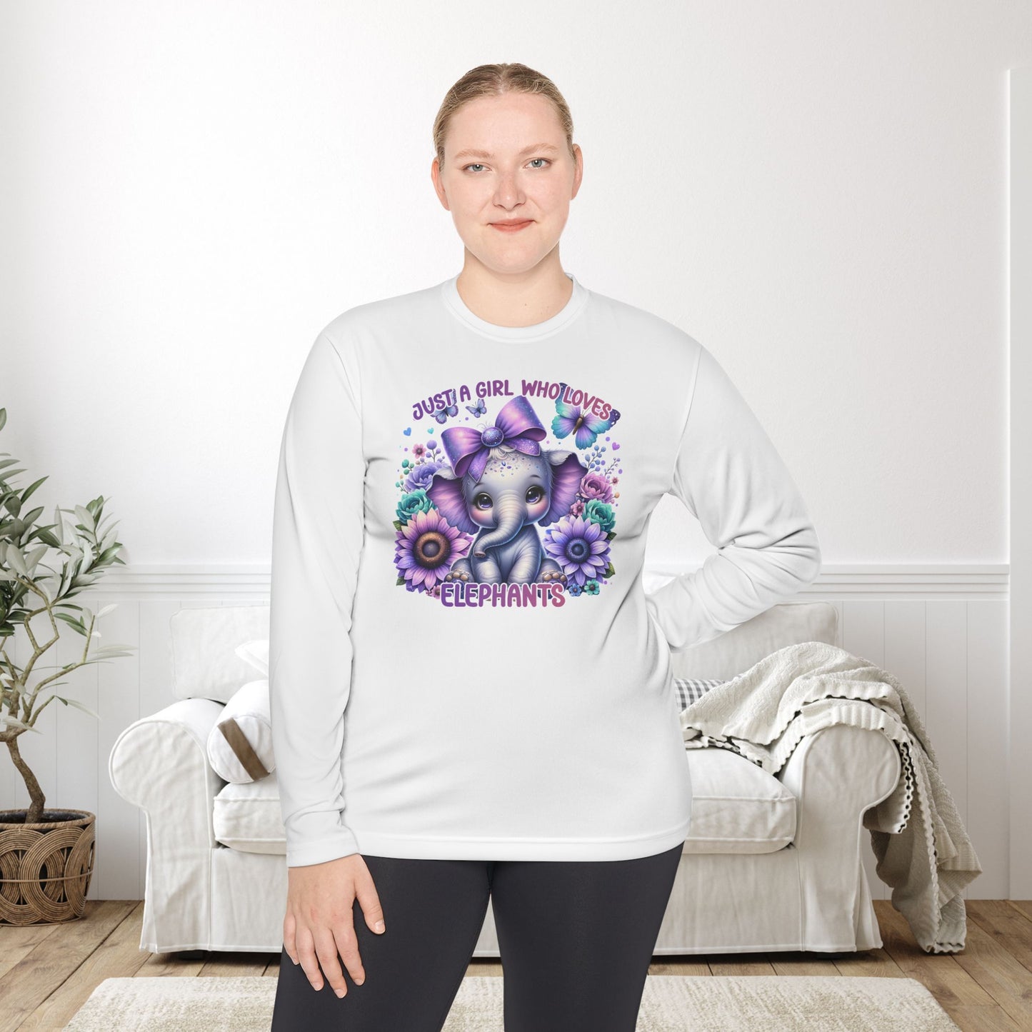 Just A Girl Who Loves Elephants Unisex Lightweight Long Sleeve Tee