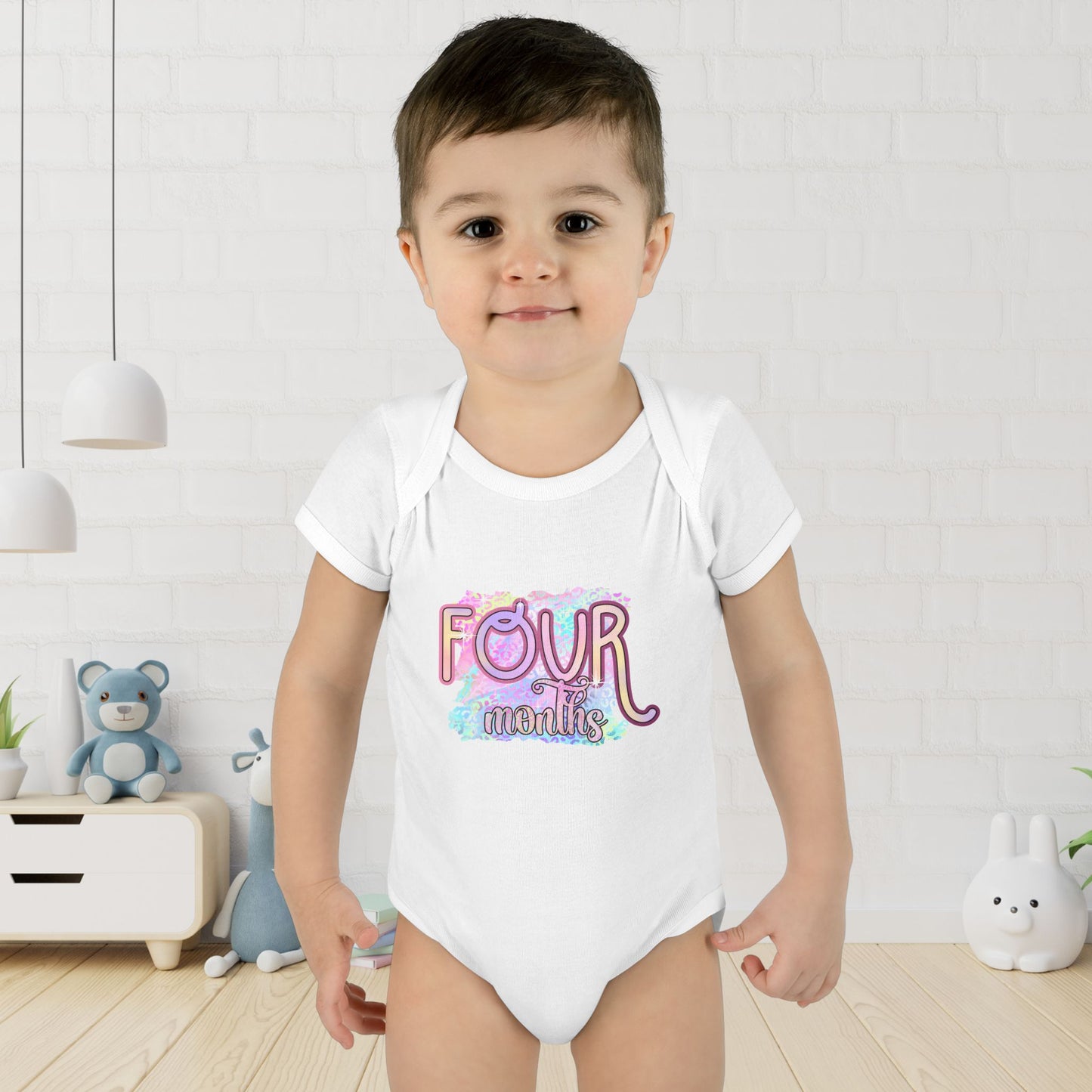 Pastel Wild One Milestone Baby Bodysuit-Four Months