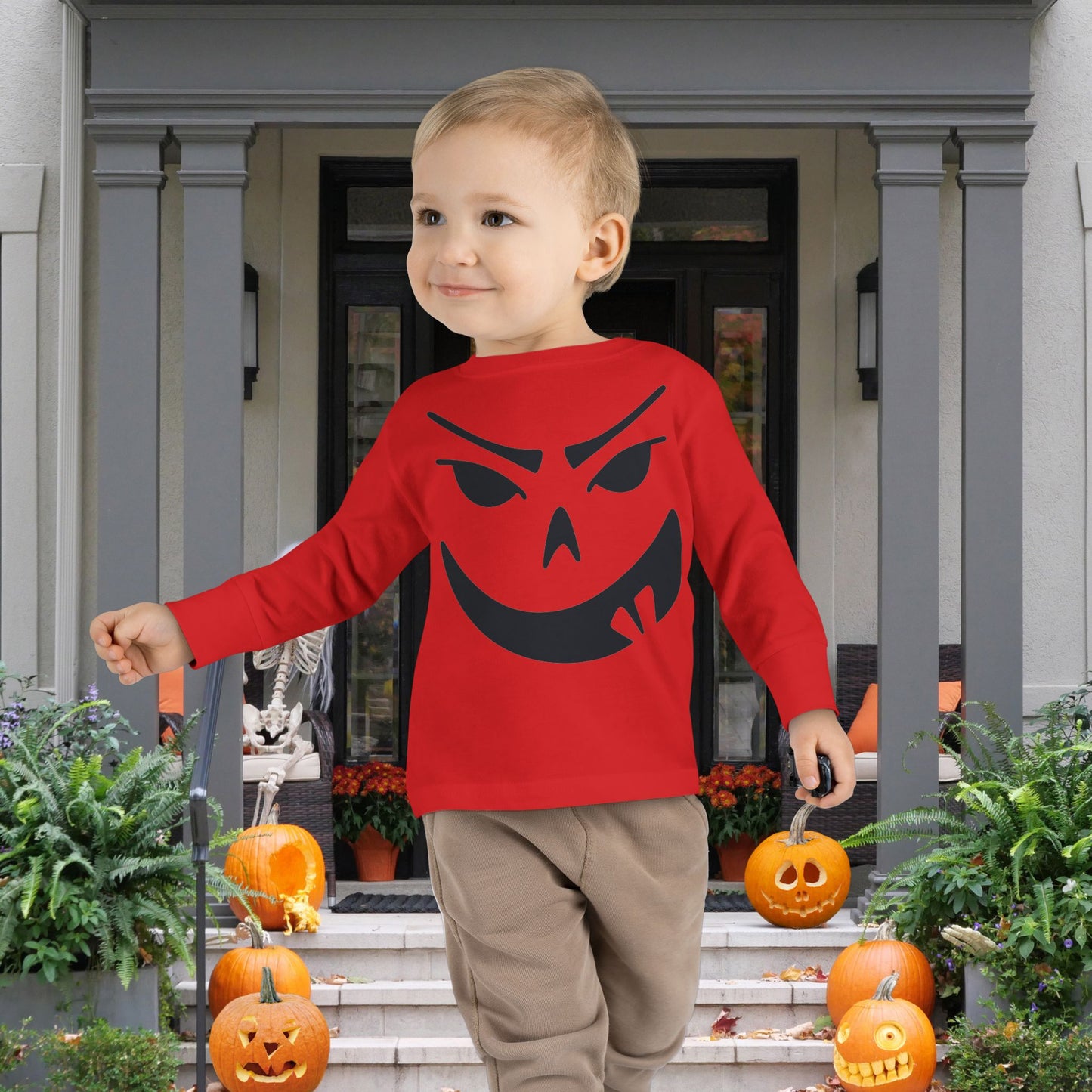 Goofy Grin Jack-O-Lantern Toddler Long Sleeve Tee