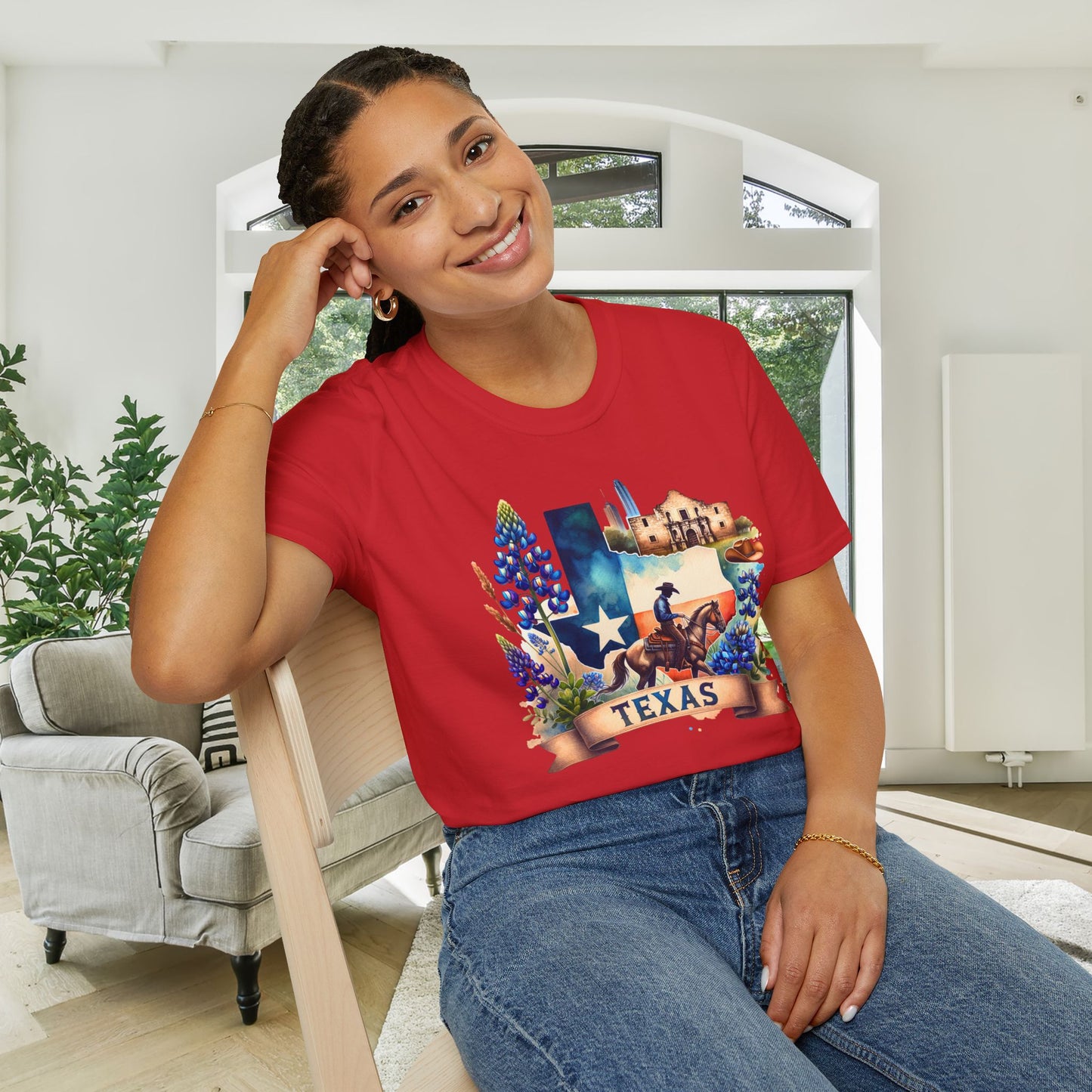 Texas Cowboy & Bluebonnets Adult T-shirt