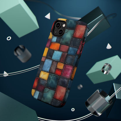 Coloerful Leather Patchwork MagSafe® Compatible Tough Case for iPhone