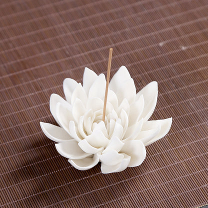 White Lotus Porcelain Stick Incense Burner