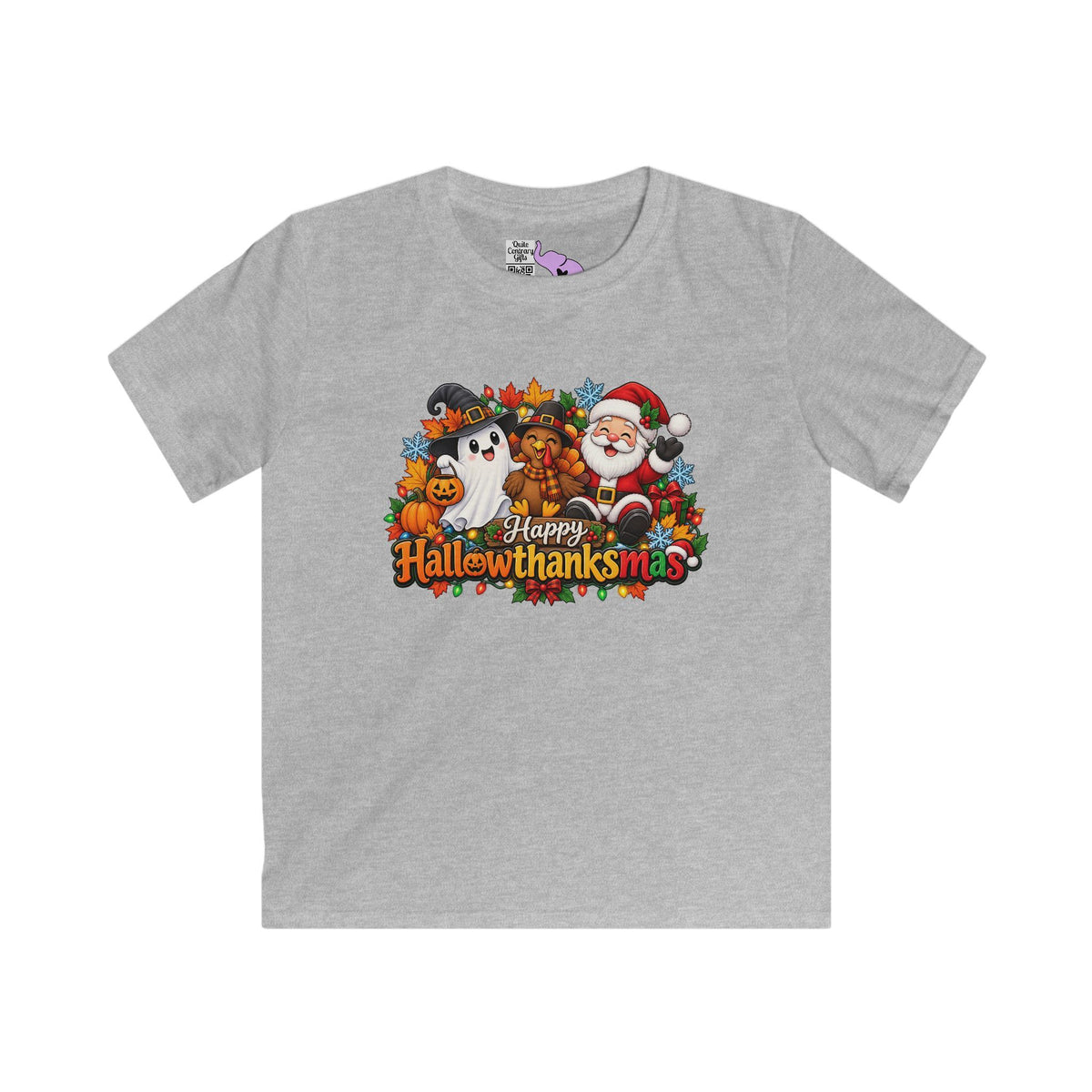 Happy Hallowthanksmas (Ghost/Turkey/Santa) Youth Softstyle Tee