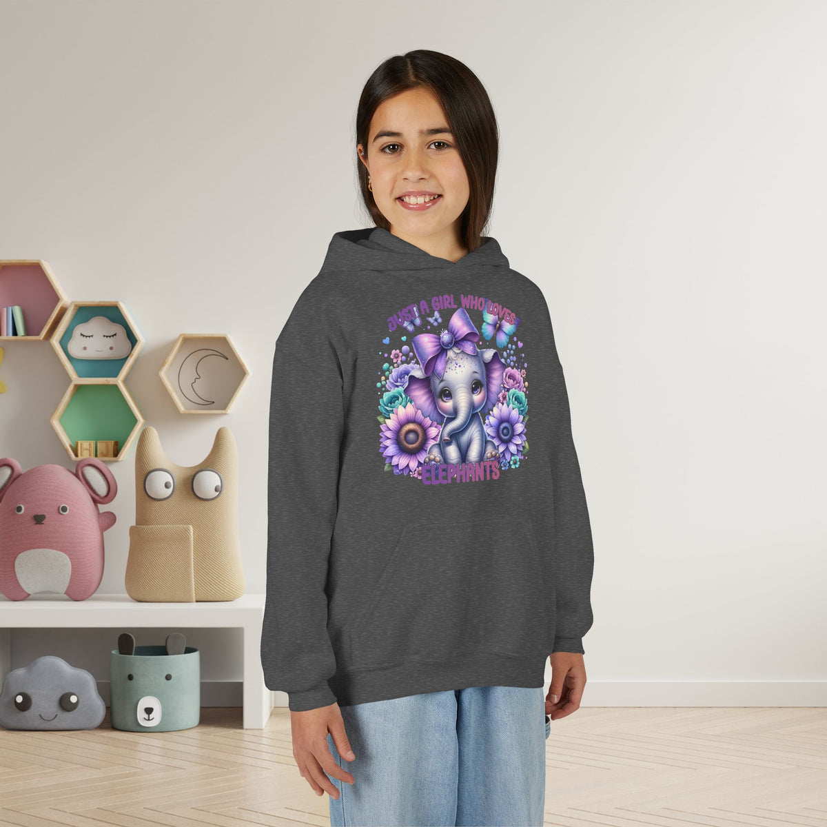 Just A Girl Who Loves Elephants Youth Heavy Blend Hoodie