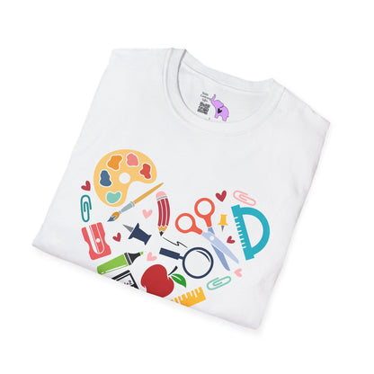 School Supplies Heart Adult T-shirt