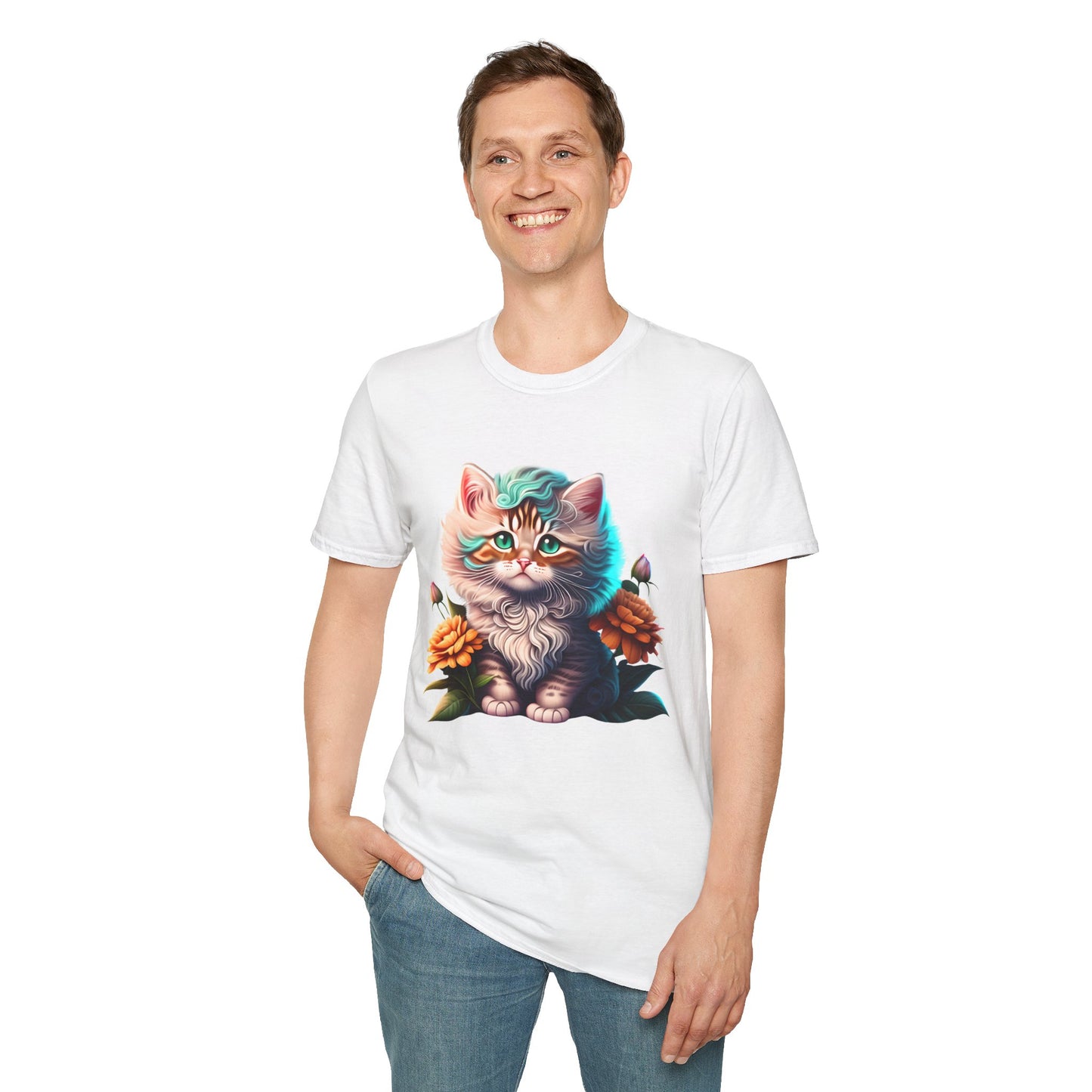 Cute Colorful Kitten in Flowers 3 T-shirt