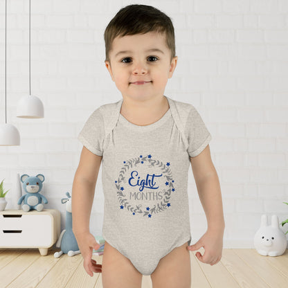 Blue Milestone Wreath Onesie-Eight Months