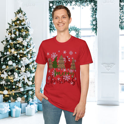 Checkered Print Trees Merry Christmas Adult T-shirt