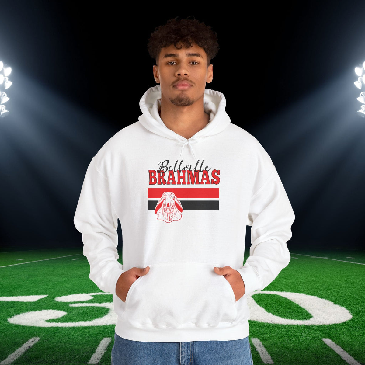 Ballville Brahmas w/Mascot & Stripes Adult Heavy Blend™ Hooded Sweatshirt