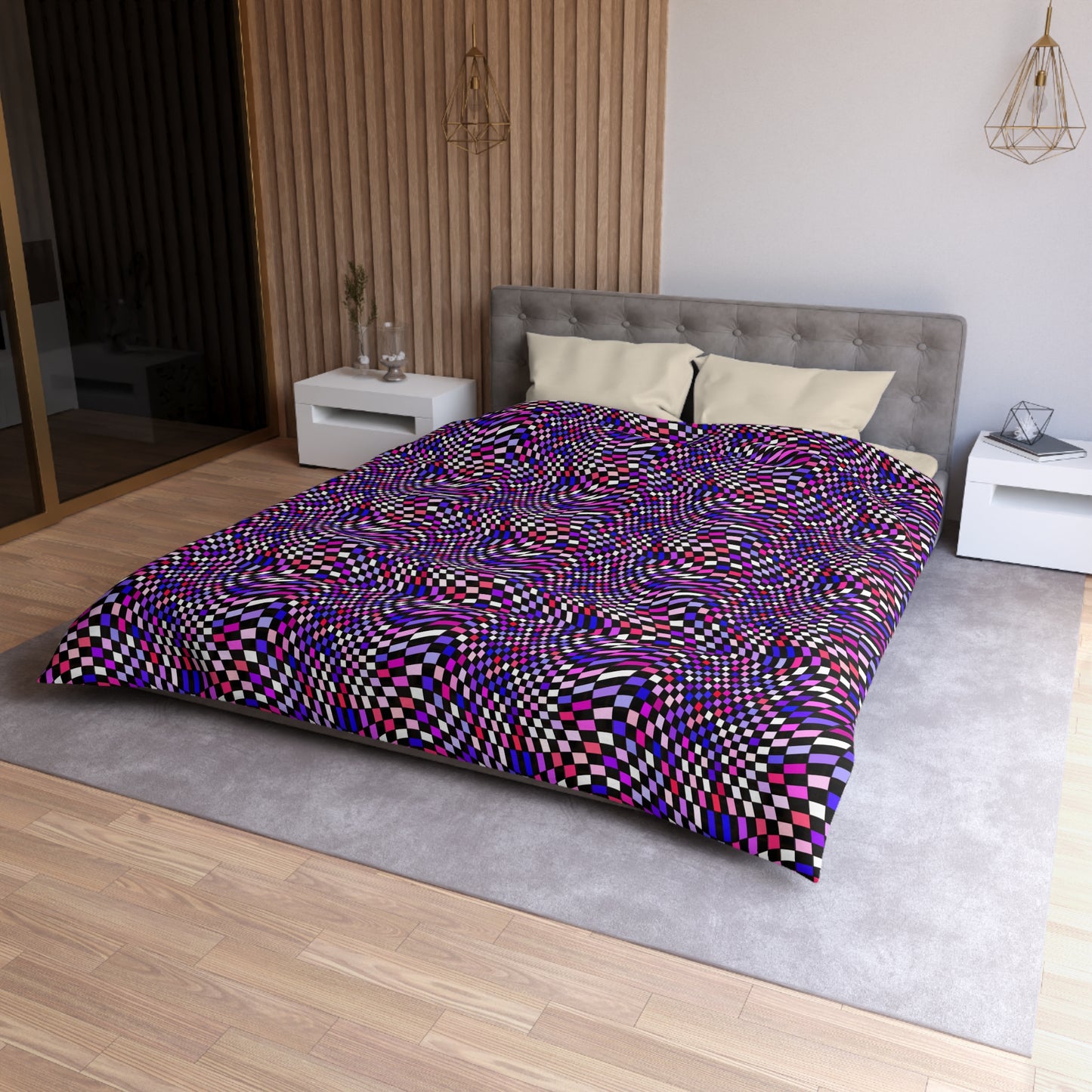 Warped Purple Checkered Microfiber Duvet Cover