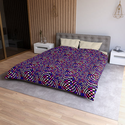 Warped Purple Checkered Microfiber Duvet Cover