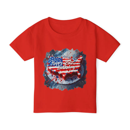 America-Shaped Happy 250th Birthday Cake Heavy Cotton™ Toddler T-shirt