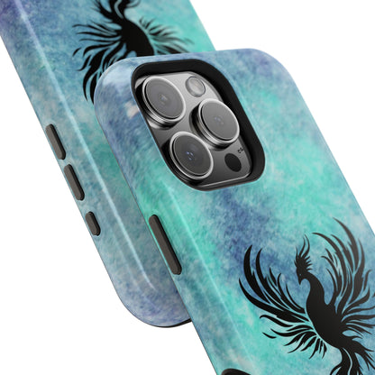 Phoenix Silhouette Over Teal Nebula MagSafe® Compatible Tough Case for iPhone