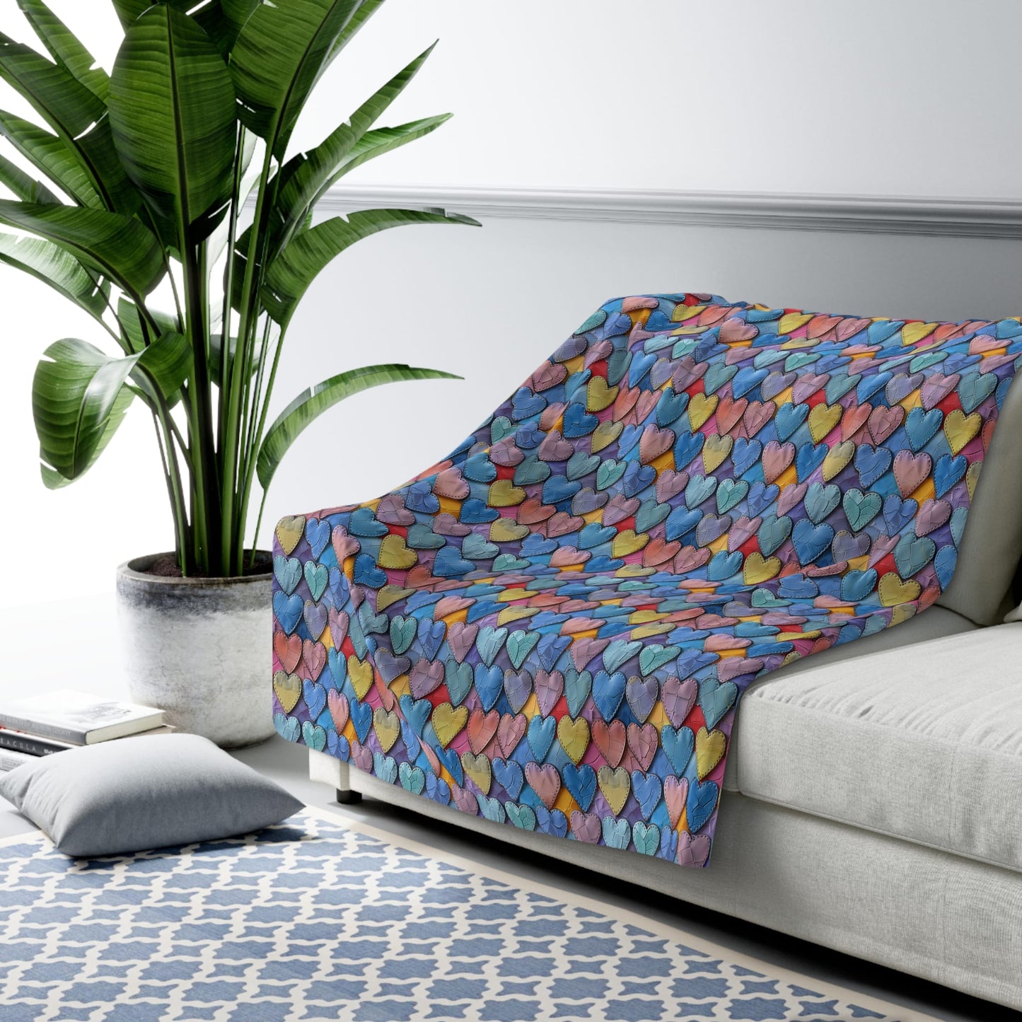 Color Pop Leather Hearts Fleece Blanket