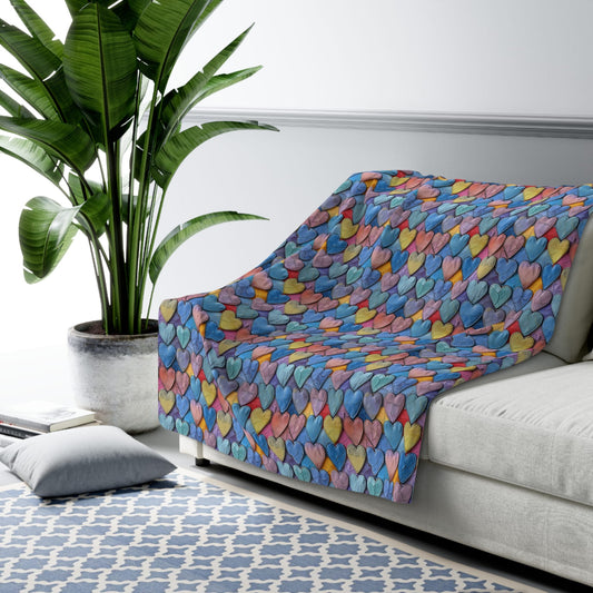 Color Pop Leather Hearts Fleece Blanket