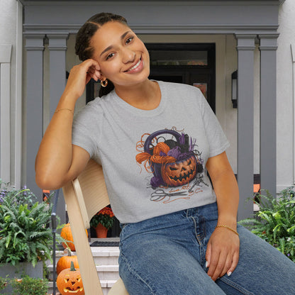 Spooky Pumpkin Yarn Basket Adult T-shirt