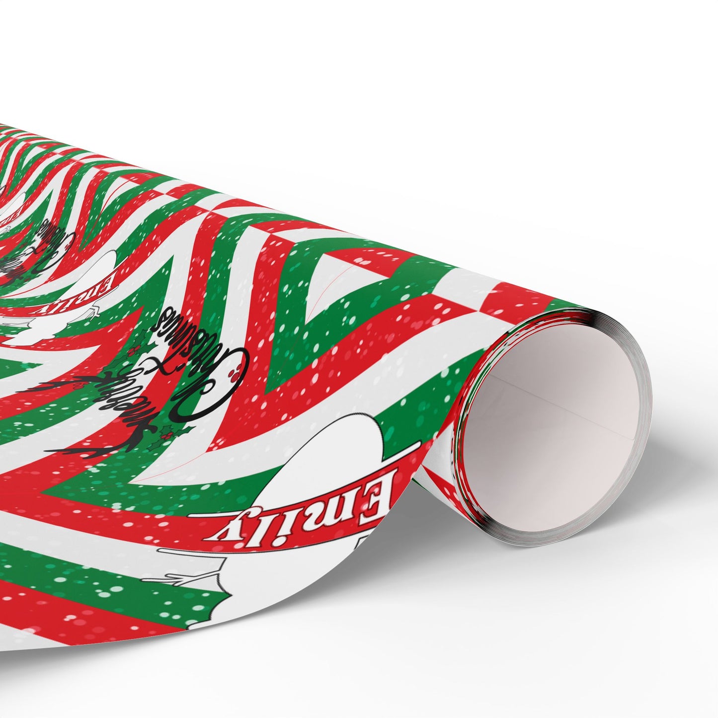 Red, White, & Green Snowman Custom Name Wrapping Paper (Emily)
