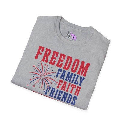 Freedom Family Faith Friends Fireworks 4th of July Adult T-shirt