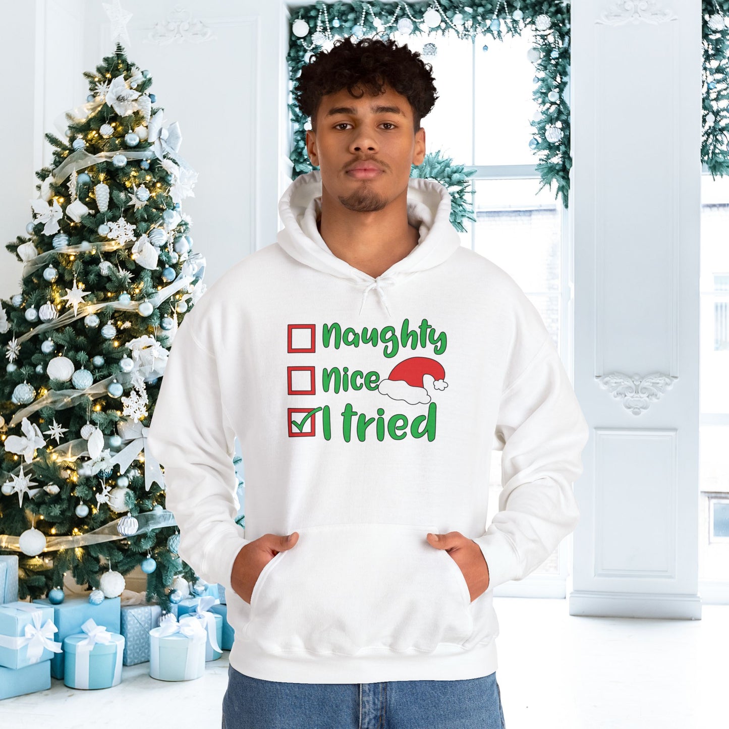 Naughty; Nice; I Tried Adult Heavy Blend™ Hooded Sweatshirt