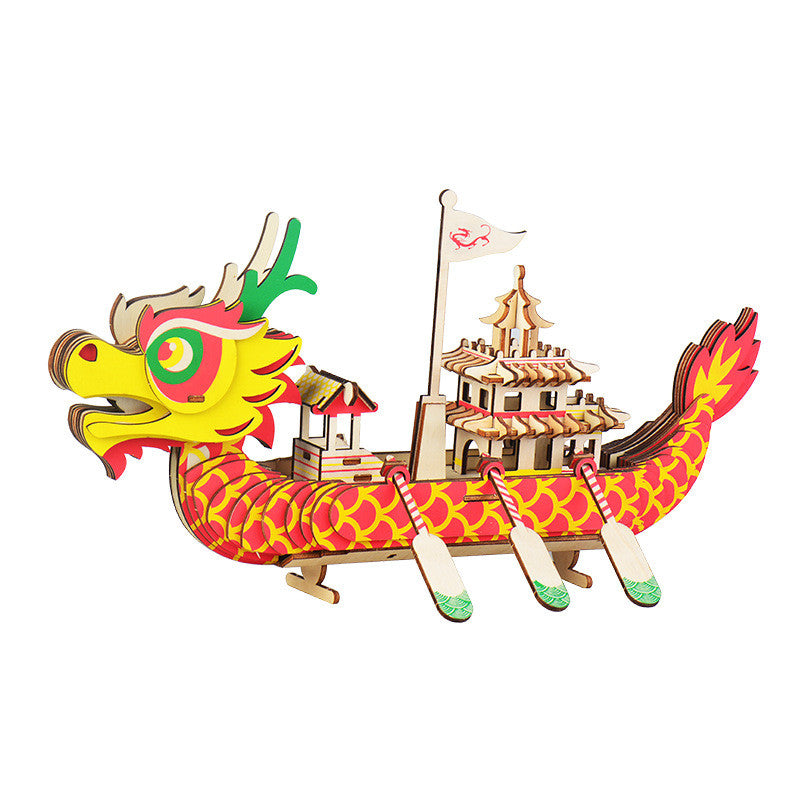 Construction Dragon Boat Festival Series Wooden 3D Puzzles