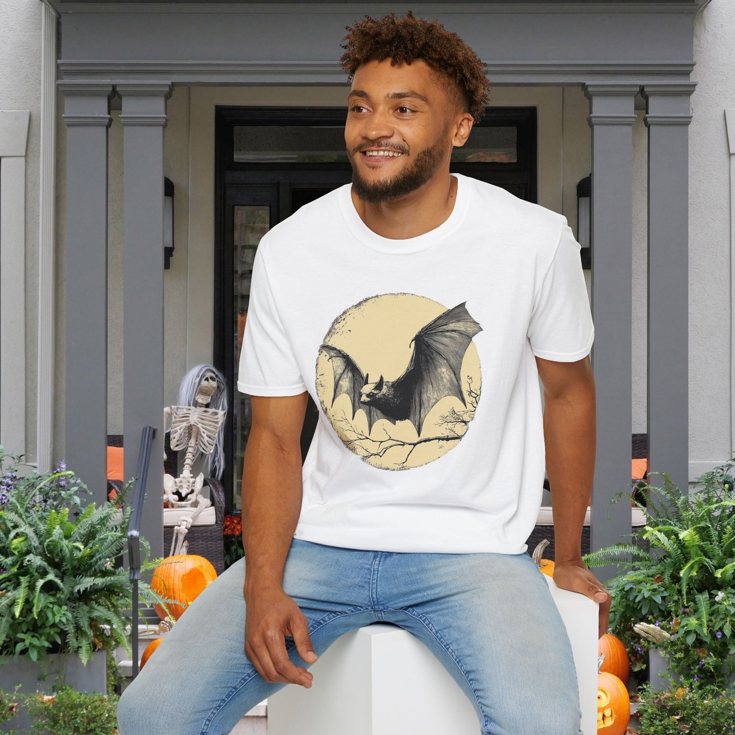 Bat Over Moon 2 Adult T-shirt