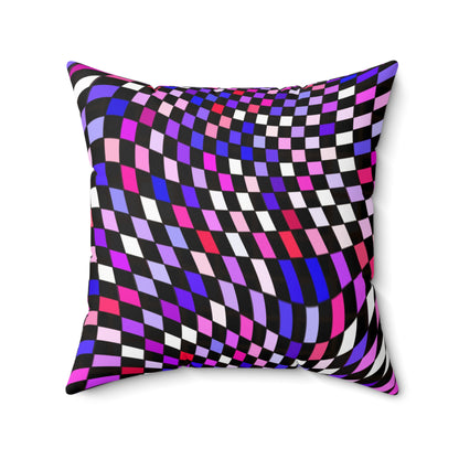 Warped Purple Checkered Throw Pillow