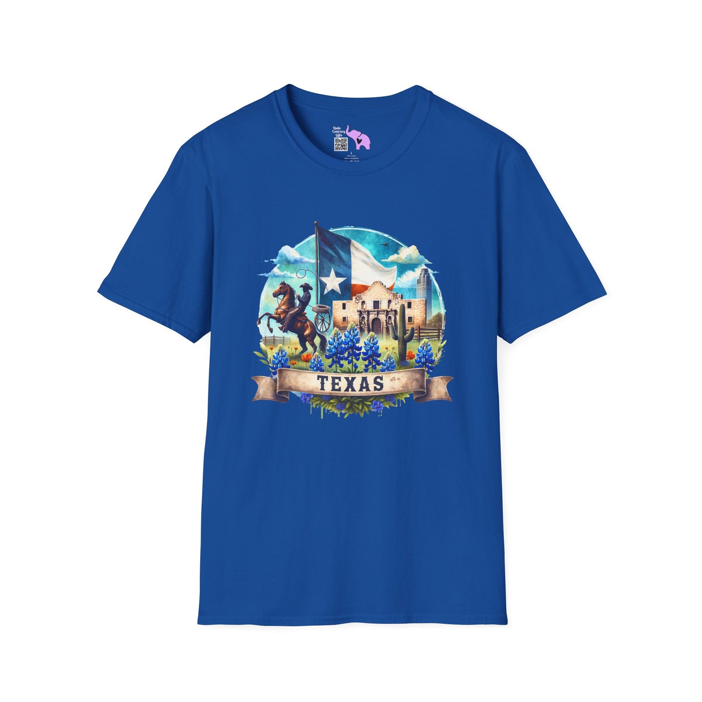 Texas Cowboy, Alamo, & Bluebonnets Adult T-shirt