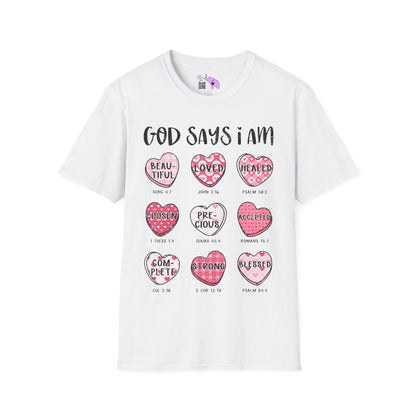 God Says I Am... (Conversation Hearts) Adult T-shirt