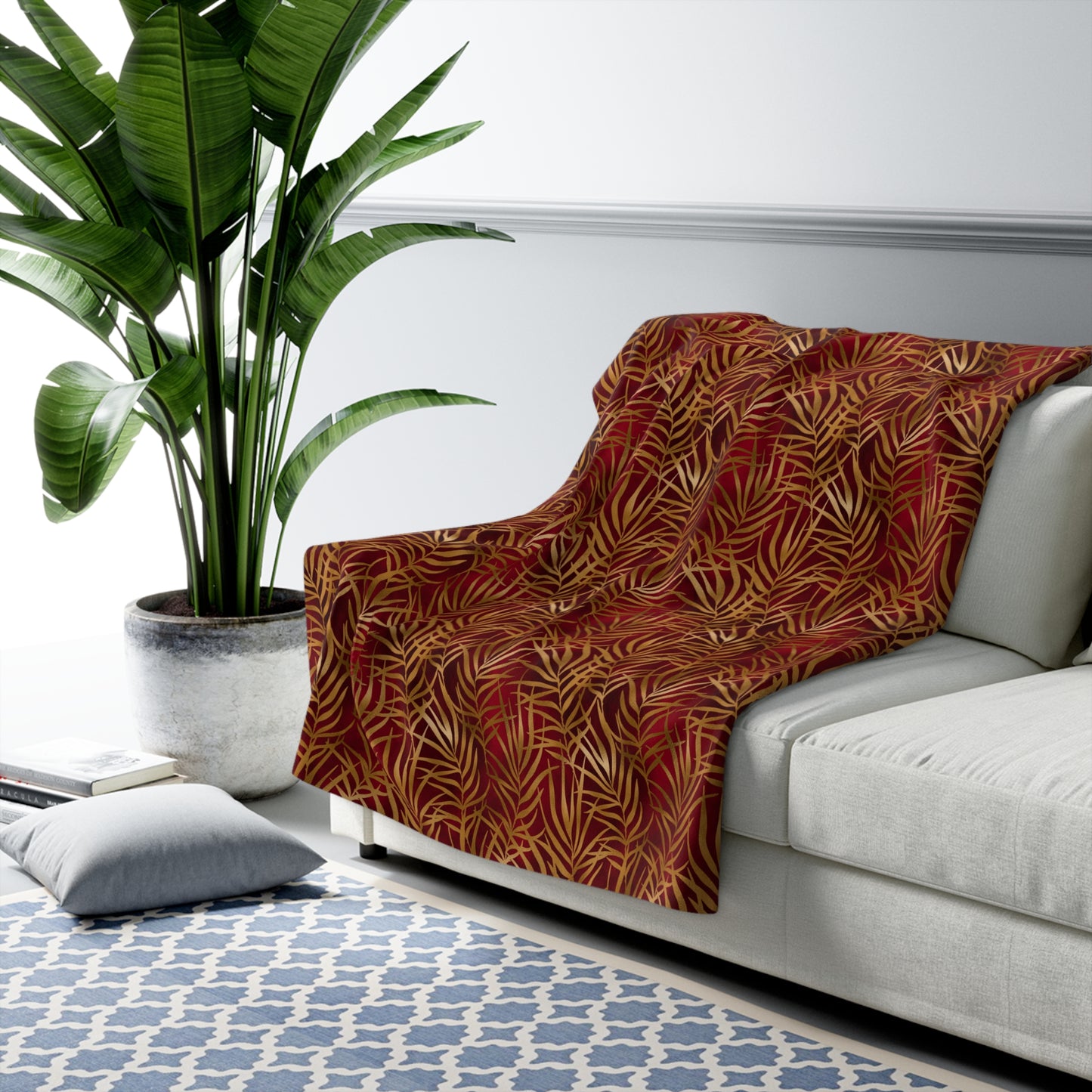 Crimson Palm Veil Duvet Bedding Set