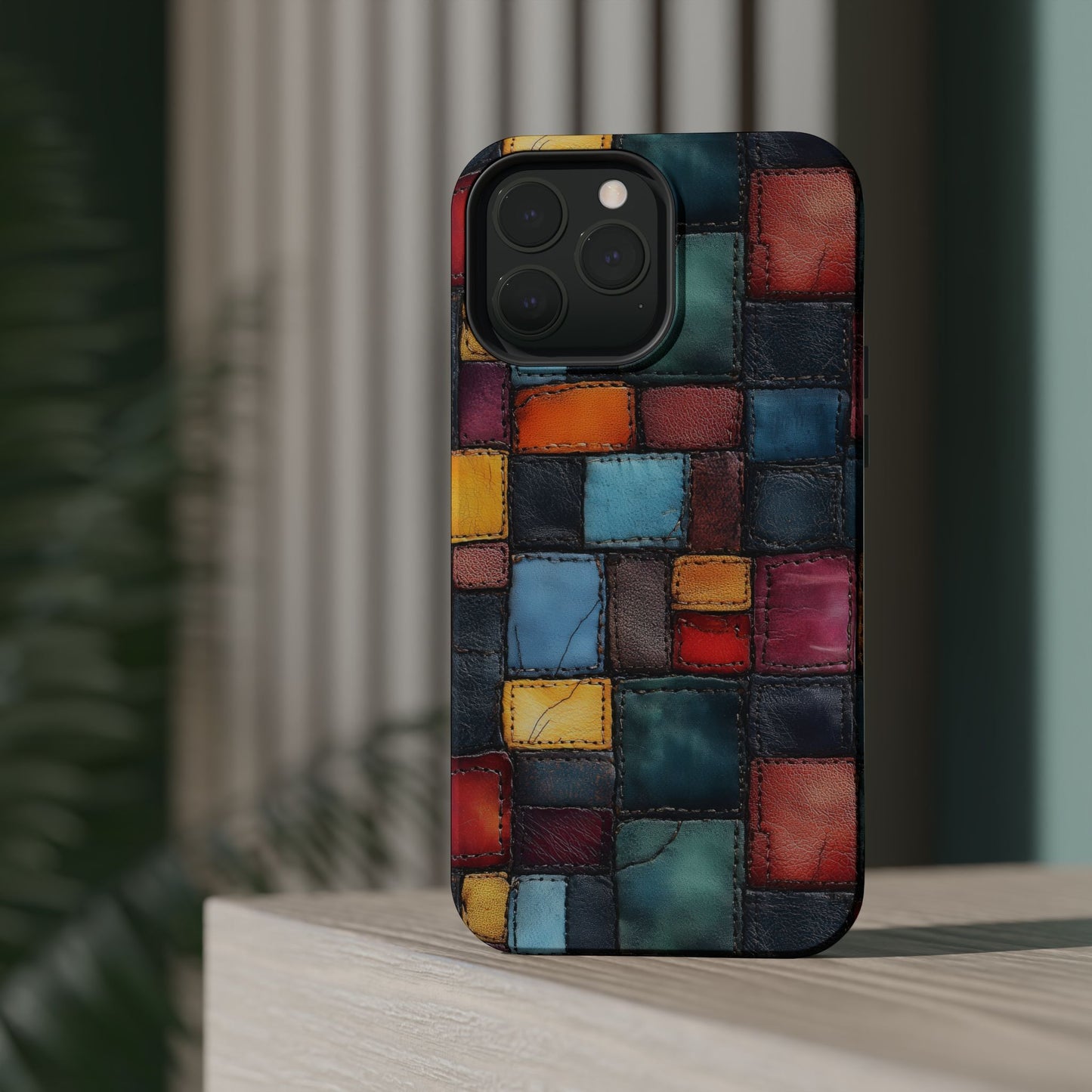 Coloerful Leather Patchwork MagSafe® Compatible Tough Case for iPhone