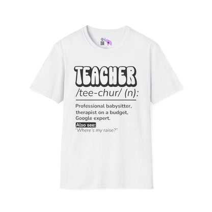 Teacher Definition, Professional Babysitter, Therapist on a Budget, Google Expert Adult T-shirt