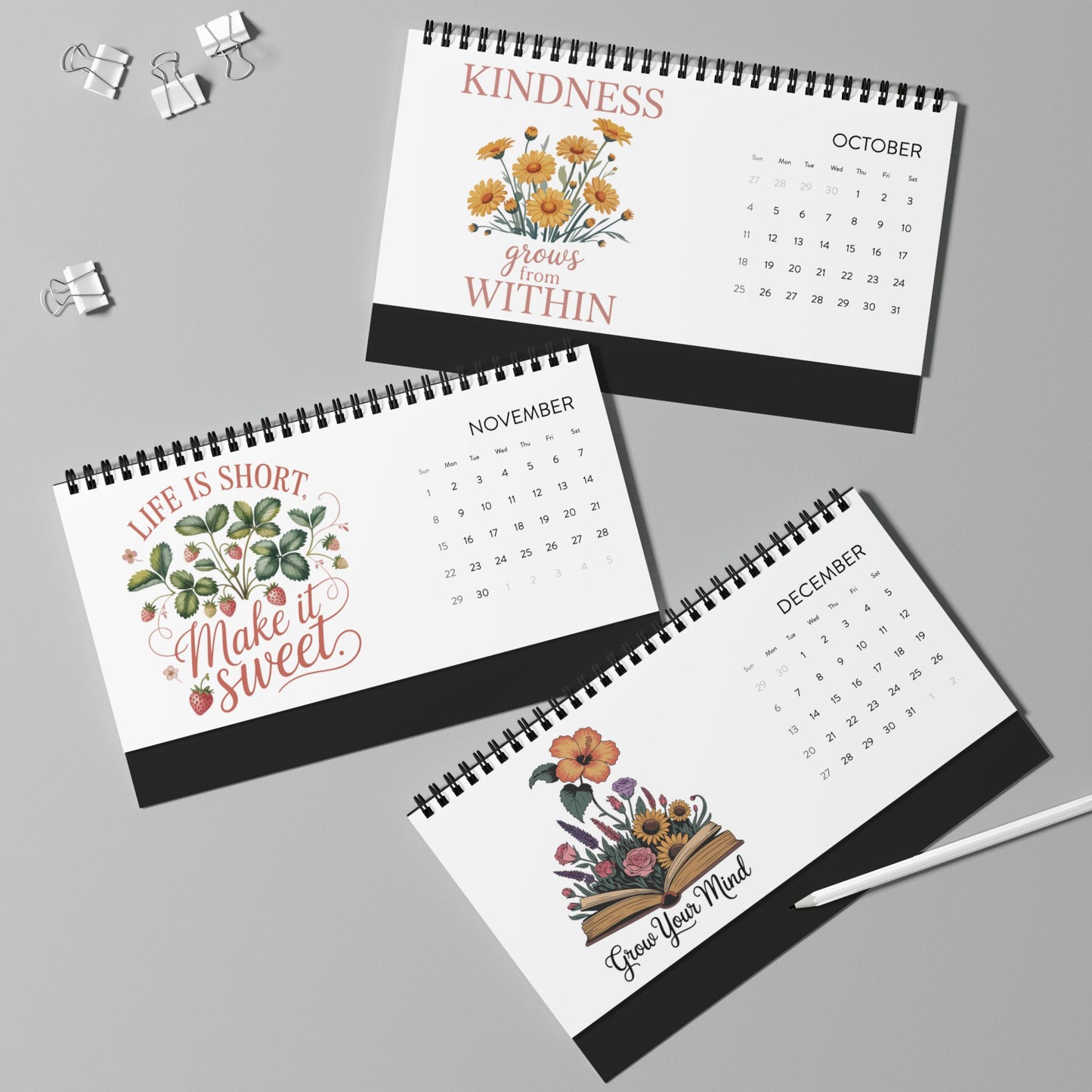2026 Wildflower Desk Calendar — Inspirational Botanical Desktop Calendar (Grid Dates)