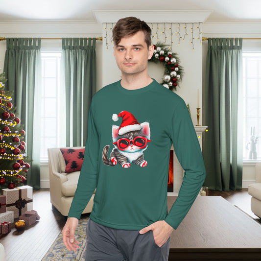 Santa Kitten Adult Long Sleeve Tee