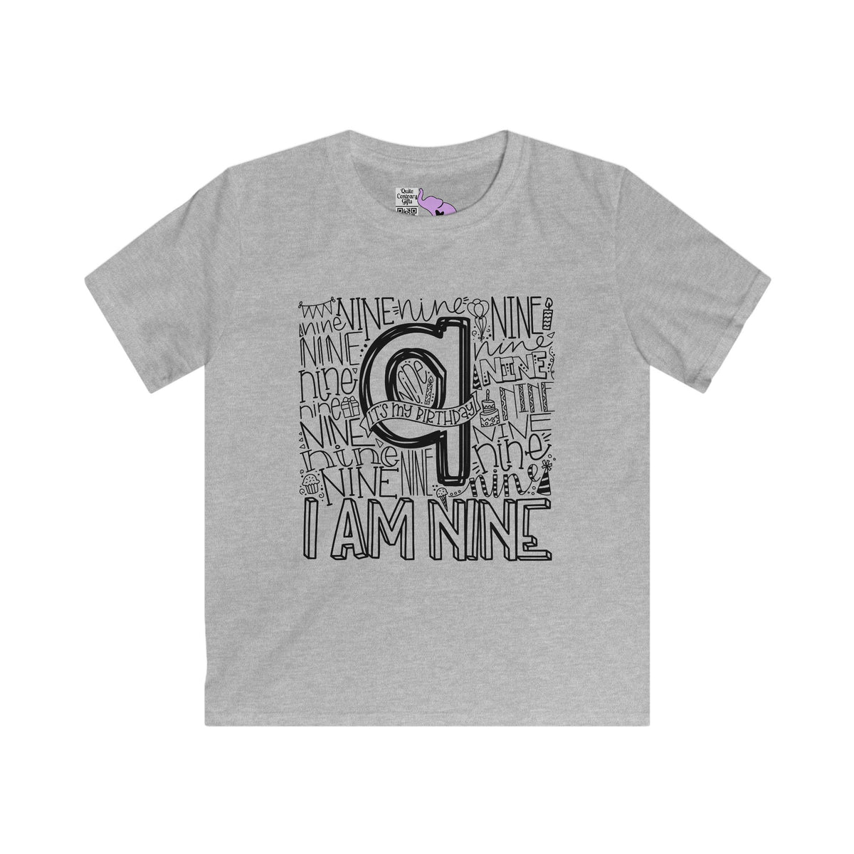 I Am Nine Typography Youth Softstyle Tee