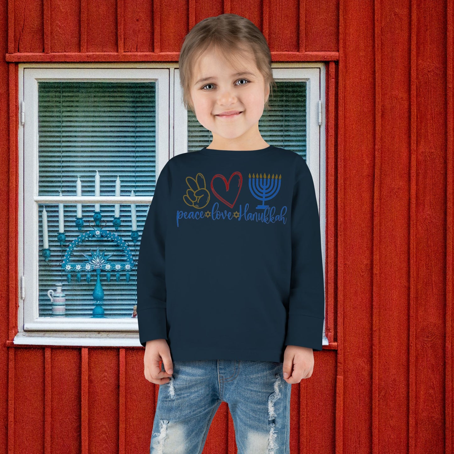 Peace Love Hanukkah Toddler Long Sleeve Tee