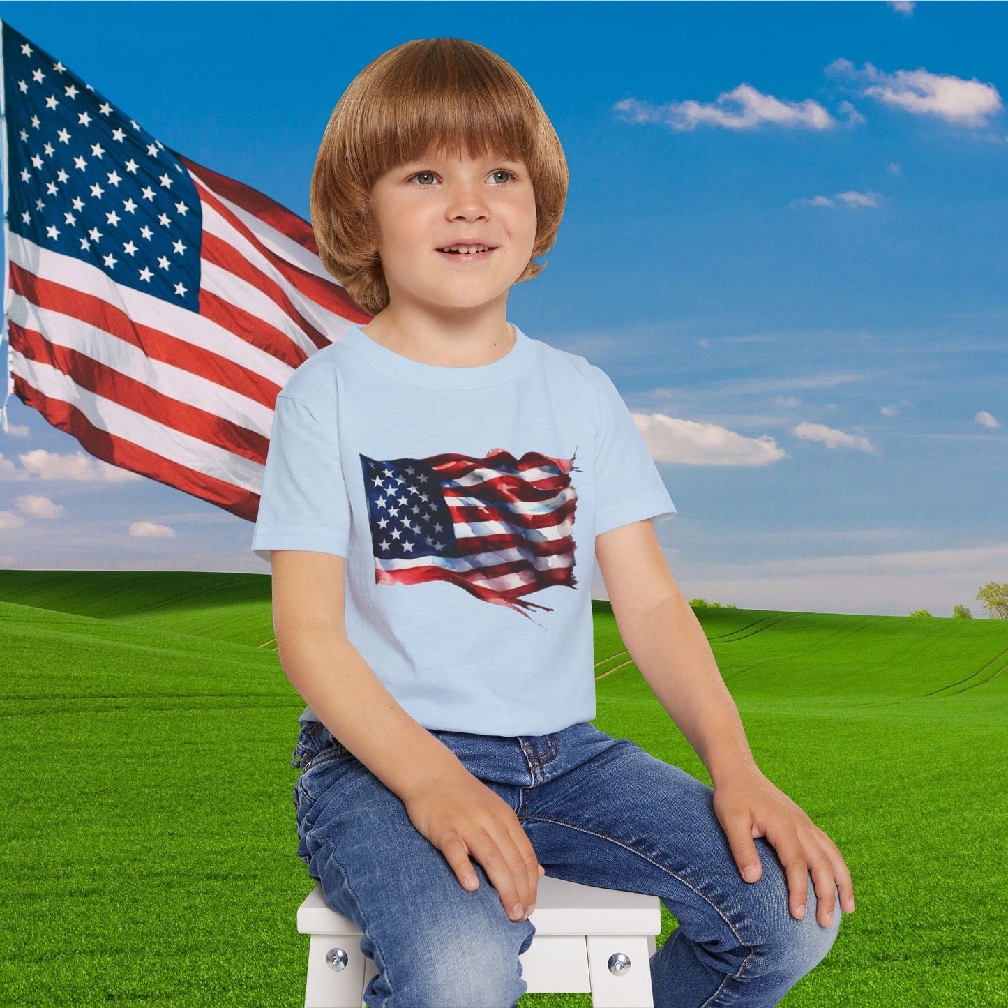 Distressed American Flag Heavy Cotton™ Toddler T-shirt