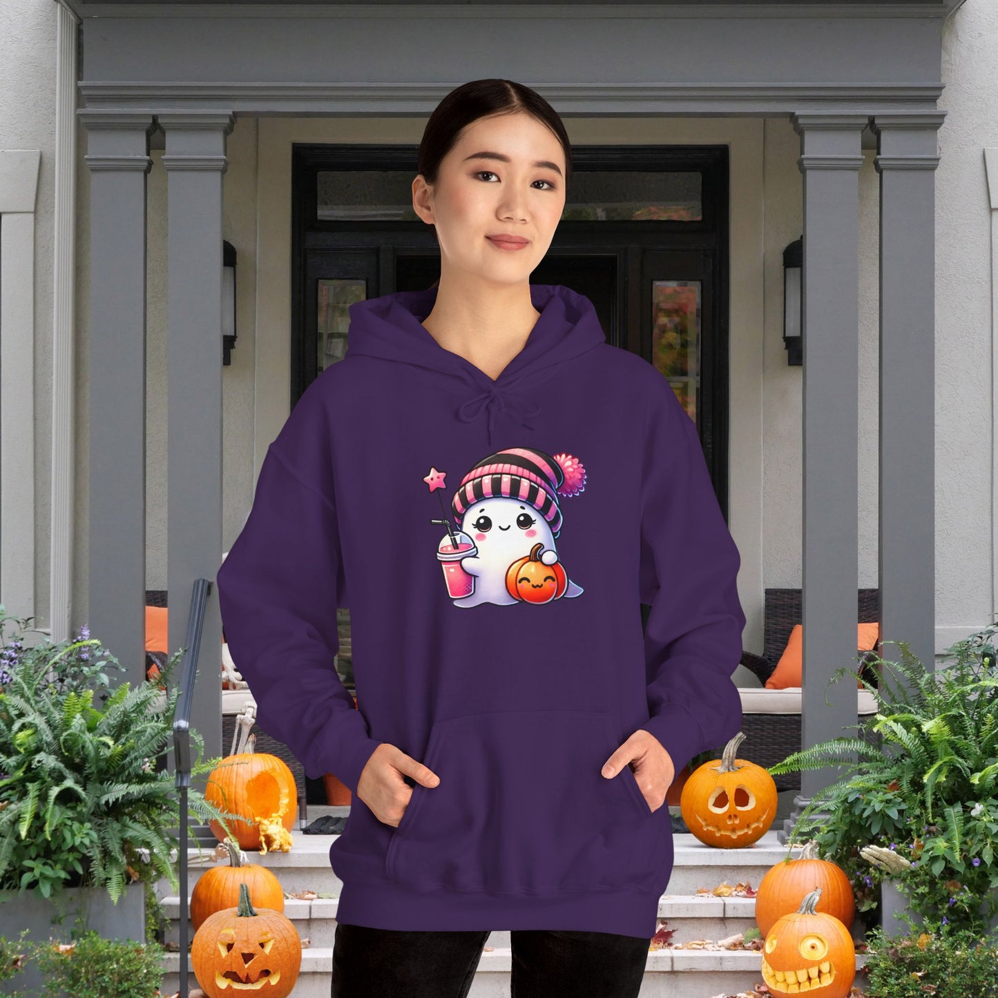 Cute Ghost w/Pumpkins Heavy Blend™ Hooded Sweatshirt