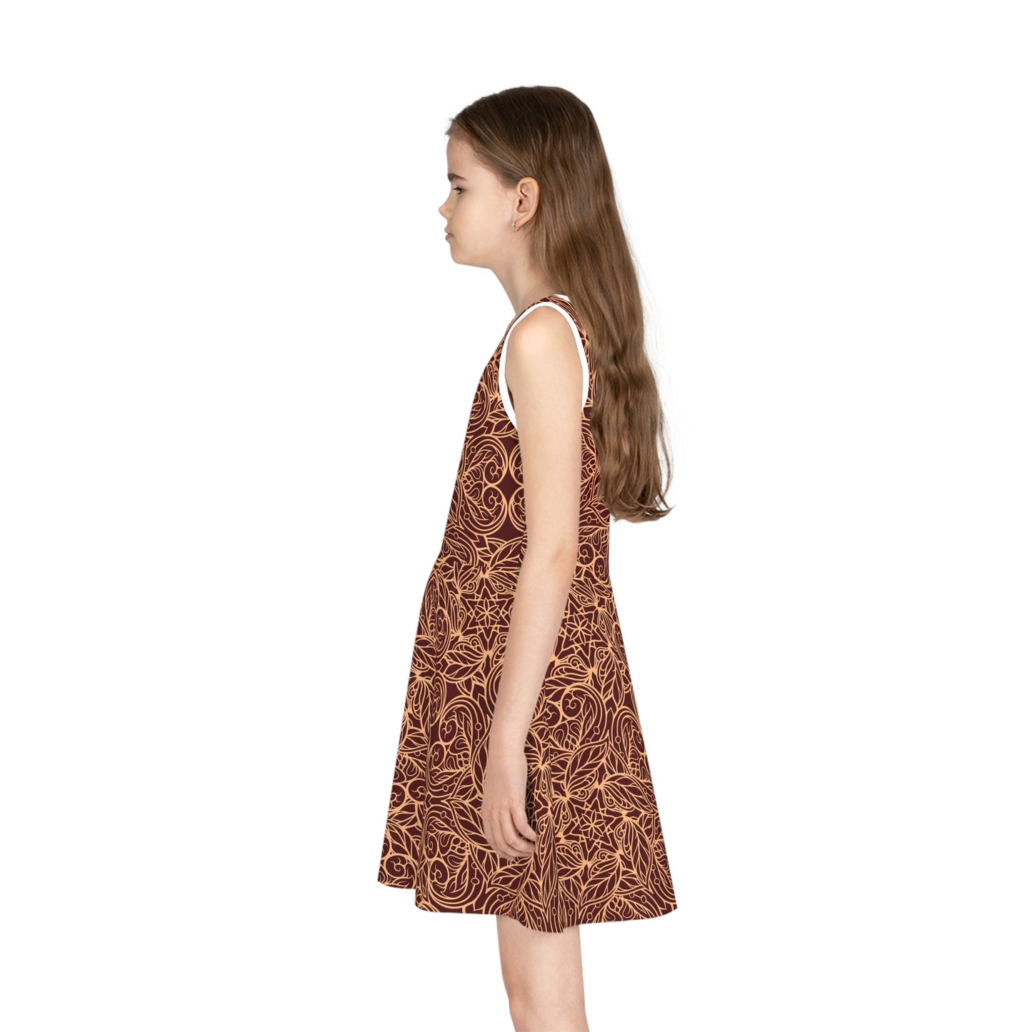 Golden Crimson Star Mandala Girls' Sleeveless Sundress