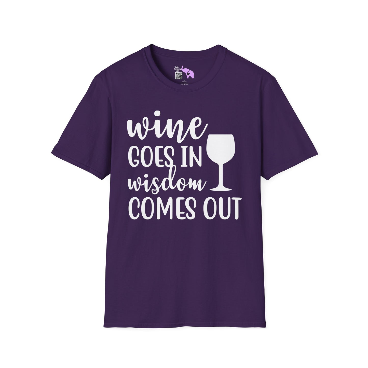 Wine Goes In Wisdom Comes Out Adult T-shirt