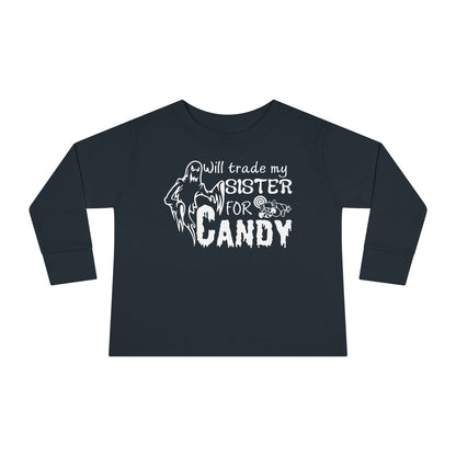 Will Trade My Sister For Candy (Ghost) Toddler Long Sleeve Tee