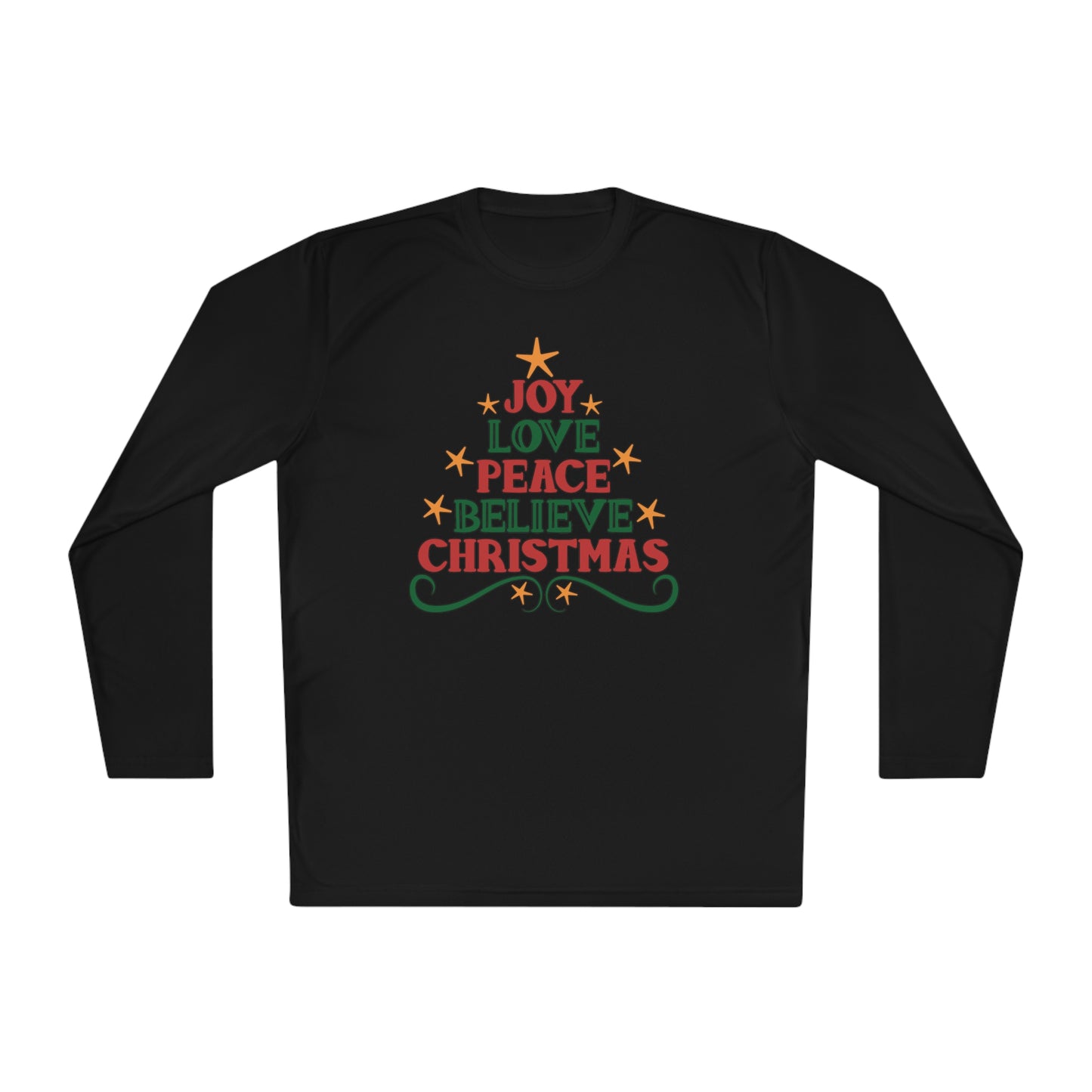 Joy Love Peace Believe Christmas Adult Long Sleeve Tee