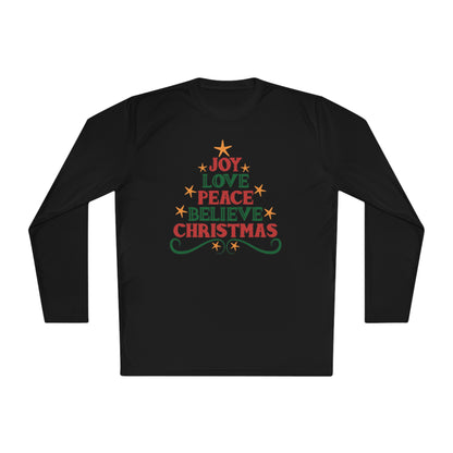 Joy Love Peace Believe Christmas Adult Long Sleeve Tee