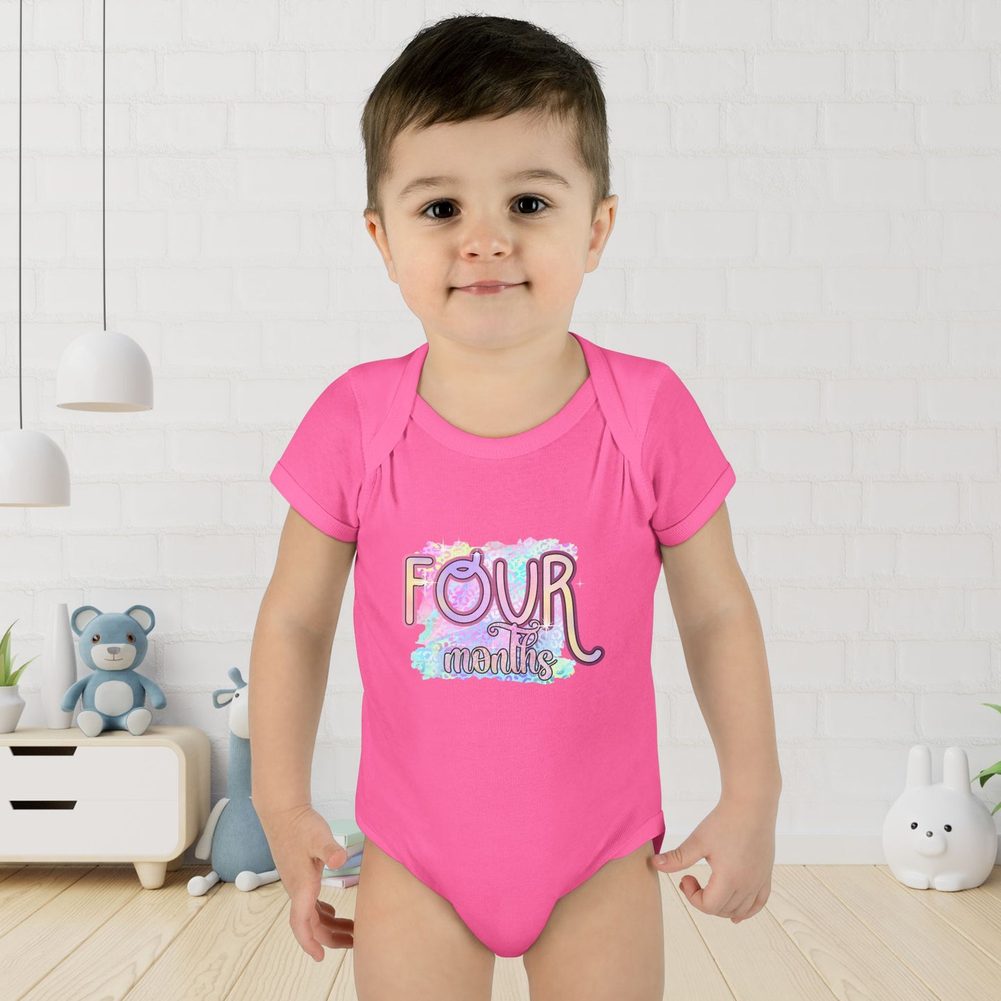 Pastel Wild One Milestone Baby Bodysuit-Four Months