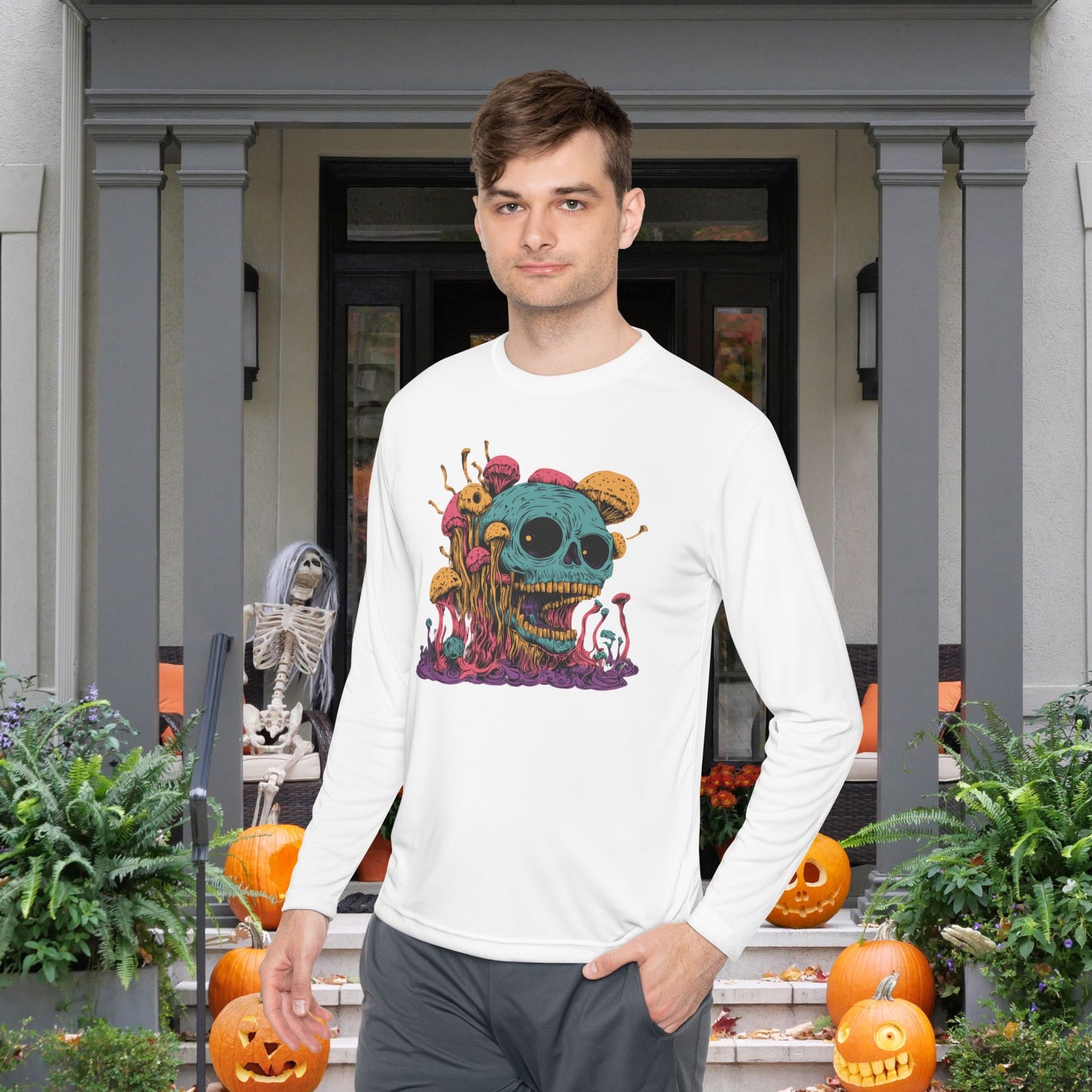 Creepy Mushroom Skull Adult Long Sleeve Tee