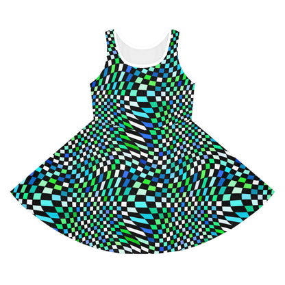 Warped Green Checkered Girls Sundress