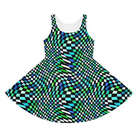 Warped Green Checkered Girls Sundress