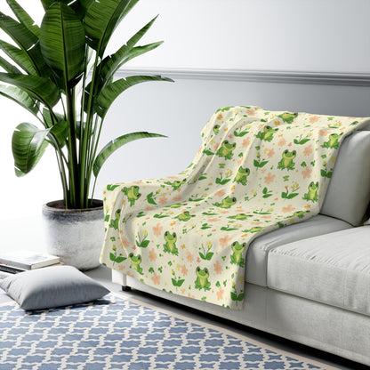 Froggy Meadow Sherpa Fleece Blanket