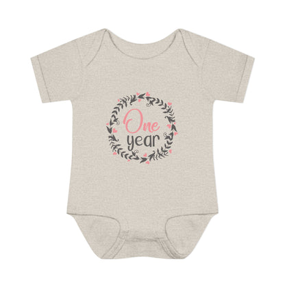 Pink Milestone Wreath Onesie-One Year